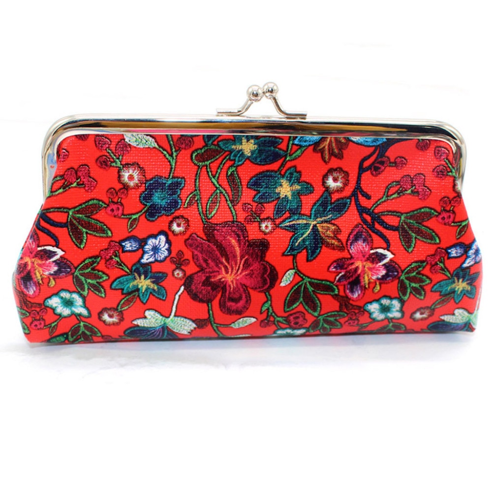 Women Retro Printing Flower PU Leather Solid Wallets Female Coin Purse Card Holders Handbag Hasp Long Wallet Handbag A10 AP16