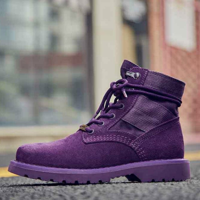 Men Brand Unisex Boots Outdoor Shoes Ankle Boots Purple Scrub British Style Short Boots Couple Shoes I3-18