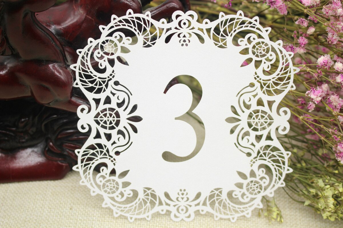 10pcs/set White Hollow Cut Table Number Cards 1-10 Wedding Supplies Table Centerpiece Decorations Wedding Engagement Party Decor