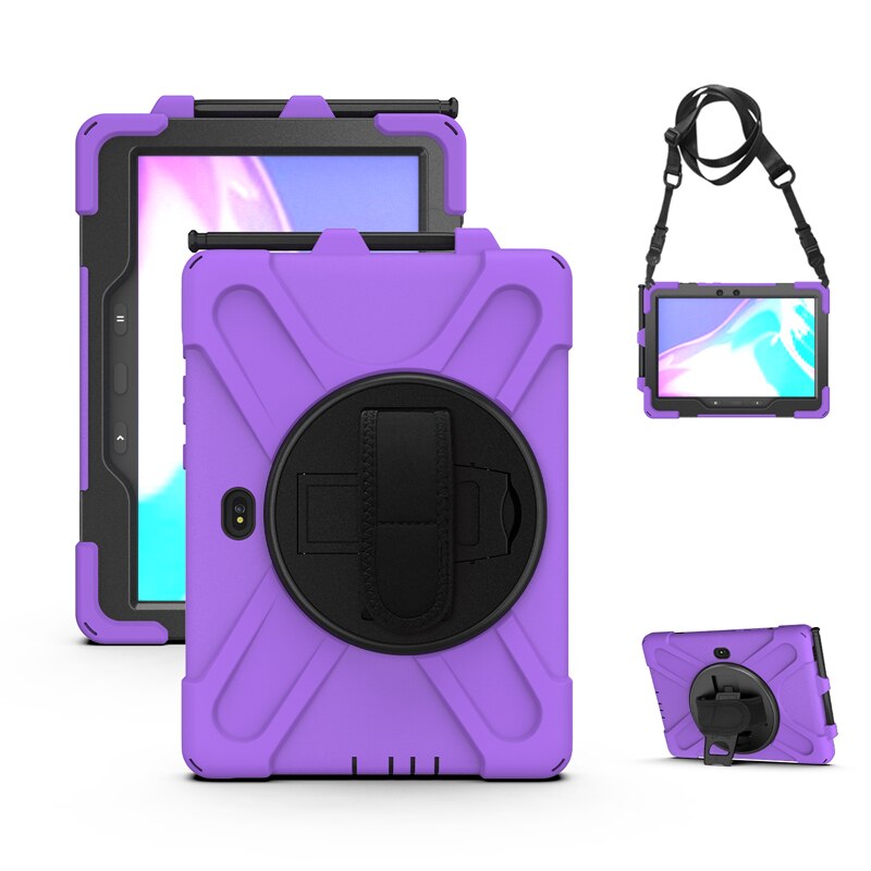 Case For Samsung Galaxy Tab Active Pro 10.1 SM-T540 SM-T545 Heavy Duty Rugged Protection Cover with Kickstand Hand+Neck Strap: Purple