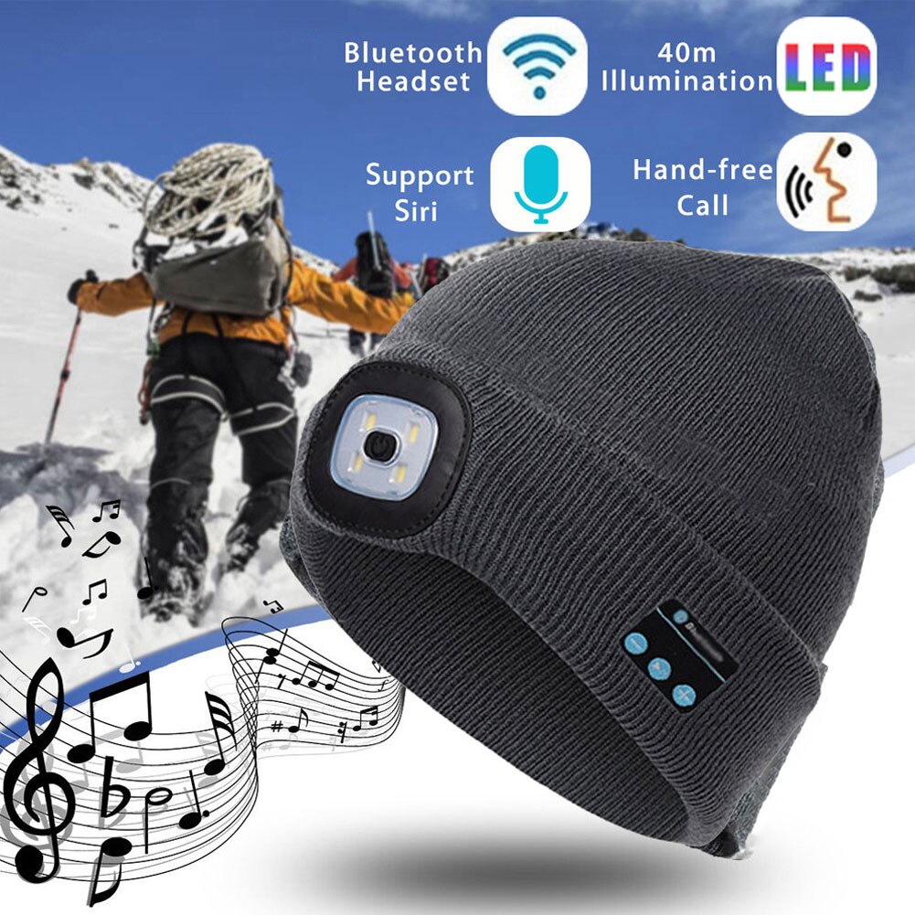 Draadloze Hoofdtelefoon Oortelefoon Muts Beanie Bluetooth Ingebouwde Stereo Speakers Led Verlichte Hoed Smart Hoofdtelefoon Cap Outdoor Sport