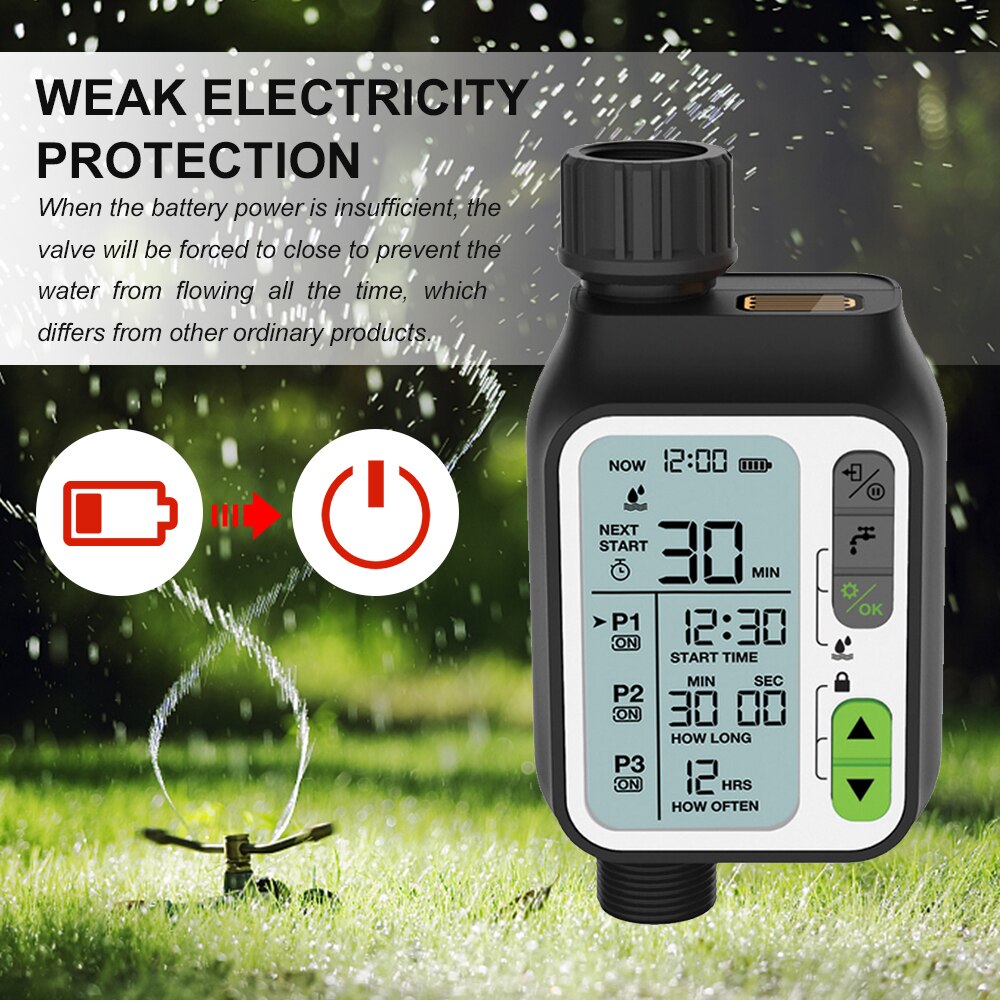 Electronic Irrigation Regulator Automatic Irrigation Timer LCD Screen Waterproof Sprinkler Controller 3 Separate Timing Programs