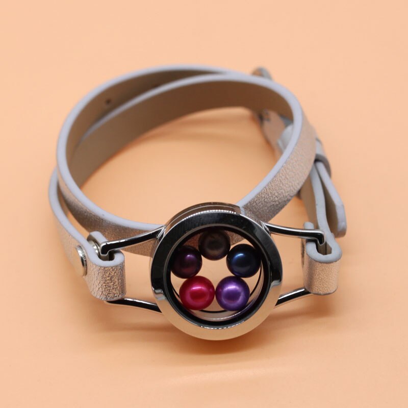 Leer Warp Armband 316L Rvs Parels Medaillon Drijvende Medaillon Voor Vrouwen 9 Kleuren Twist Glazen Medaillon: B3-1065-1