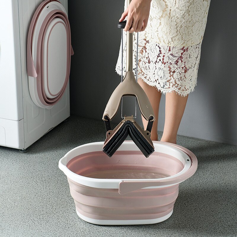 Foldable Mop Bucket Collapsible Portable Wash Basin Dishpan With Handle CY