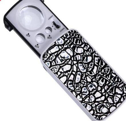 Loupe 30/60/90X, bijoux, lumière coulissante LED UV: Argent