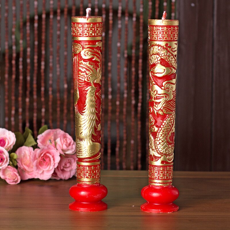 Vela de estilo chino para boda, decoración tradicional roja para amantes de Longfeng, Cadle de noche de boda encantador, 2 unids/lote