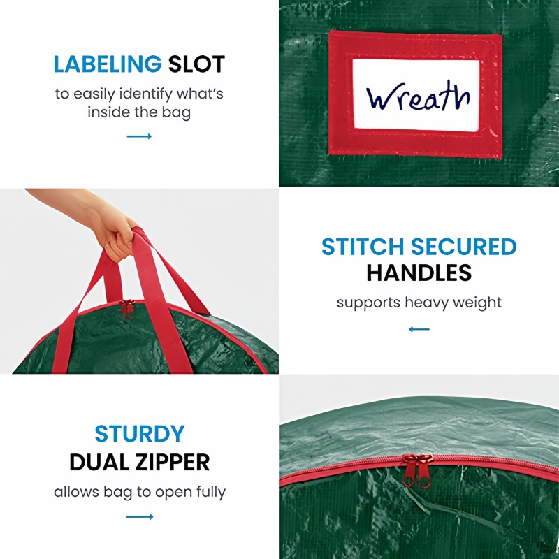 Kerstkrans opbergtas Oxford stoffen krans opbergtas PE thuis opslagcontainer dubbele ritssluiting met kaartsleuf (groen)