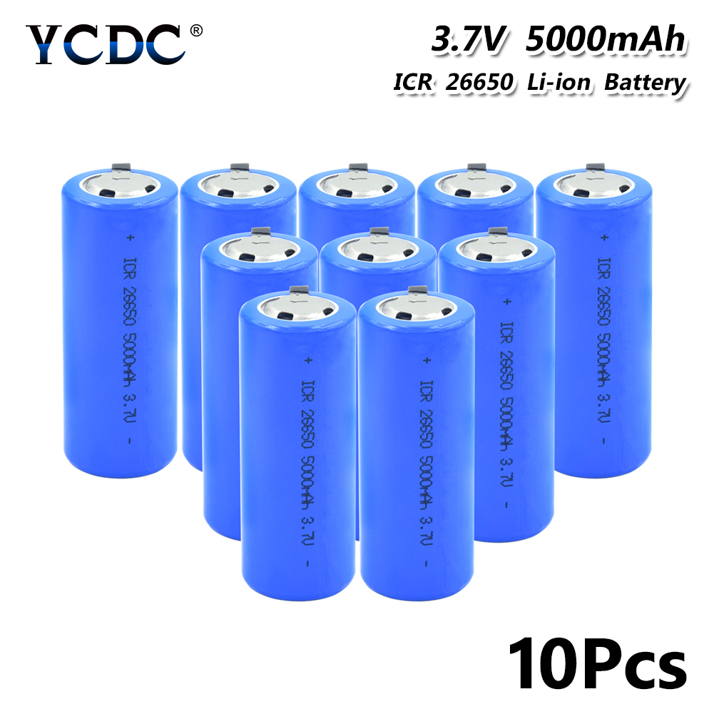 Replacement 26650 Lithium Battery 3.7V 5000mAh high-discharge high current Rechargeable With Tabs For LED Flashlight