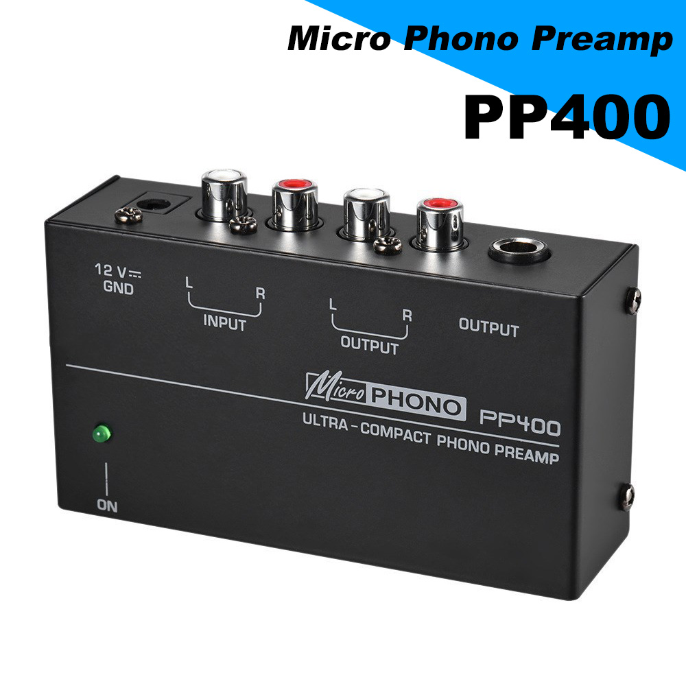 PP400 Ultra-Compact Phono Preamp Preamplifier Home Mini Audio Amplifier with RCA Interface for Turntable Tube Amplifier Speakers