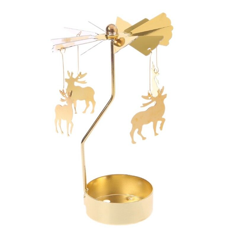 Guldmetal roterende spinner karrusellys te lysholder multi-form romantisk bord xmas dekorationer intet lys: 1