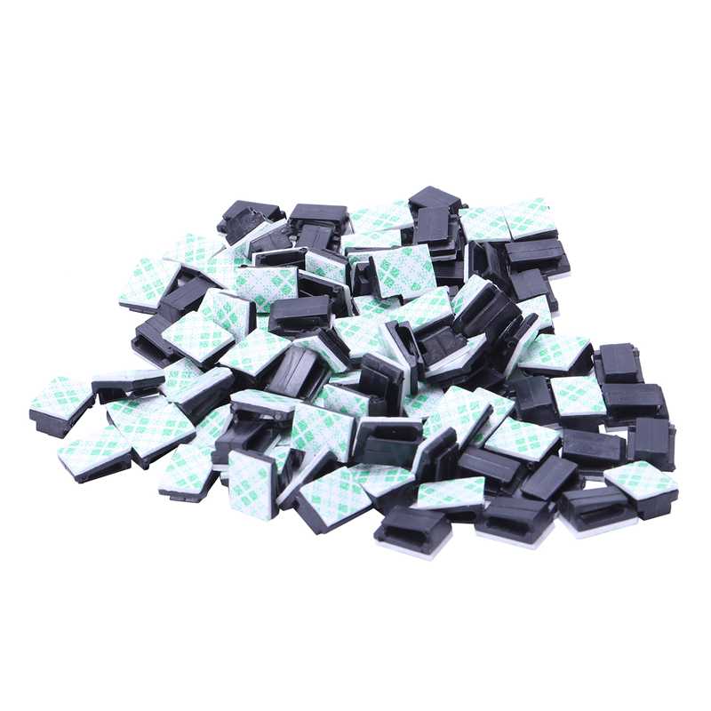 100Pcs Plastic Draad Tie Rechthoek Kabel Mount Clip Clamp Zelfklevende Zwart