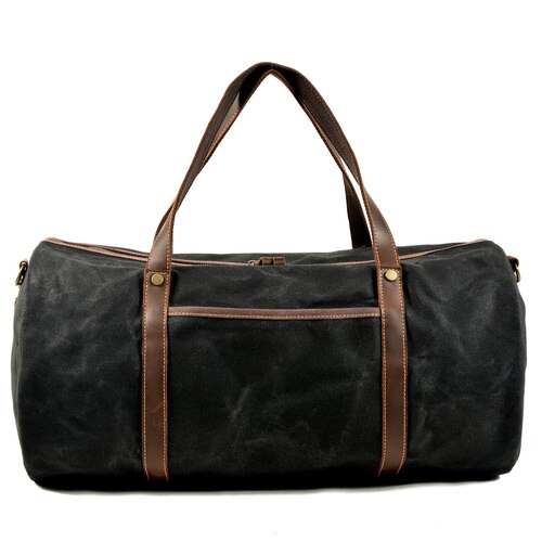 Gewaxt Canvas Handtas Mannen Grote Capaciteit Messenger Bag Tote Weekend Bag: Black