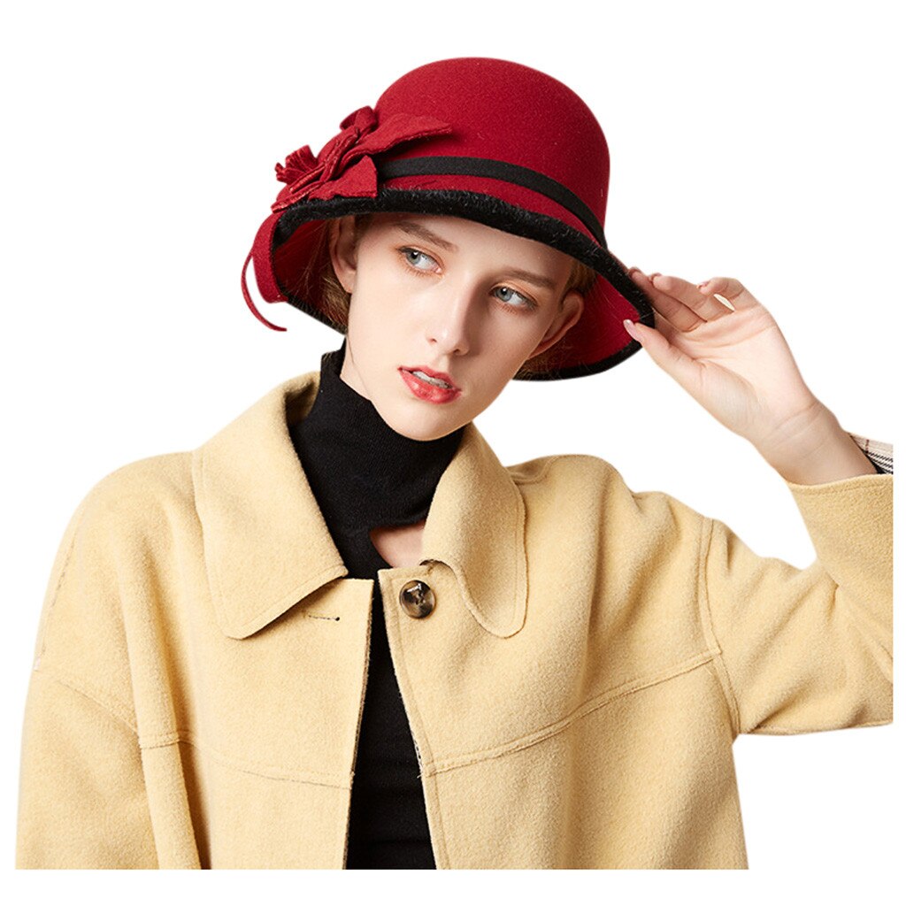 wool Mother Lady Top Grade Banquet Formal Hats Women Winter Pure Wool Felt Bowknow Fedora Hat#p3