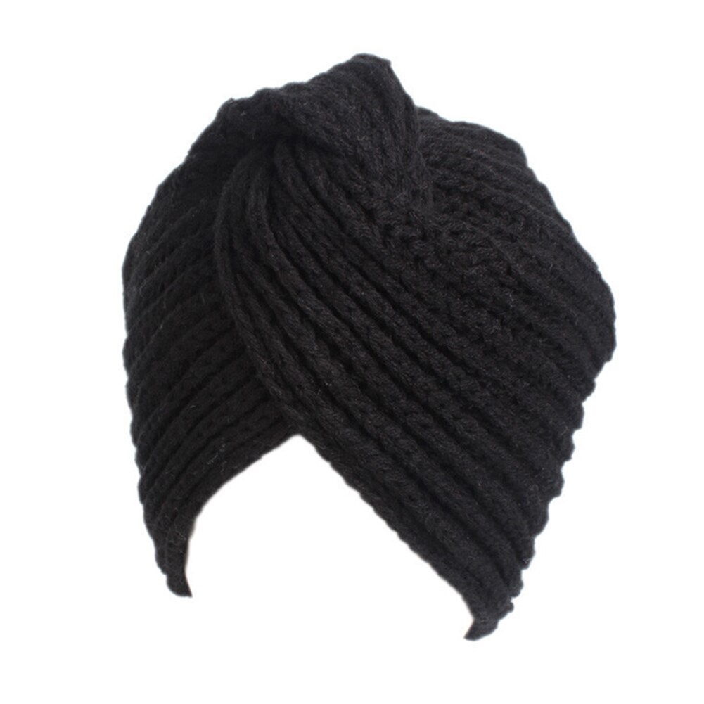 Women Turban Knot Headwrap Winter Woolen Turban Hat Cross Twisted Cap National Costume Hat EDF88: Black