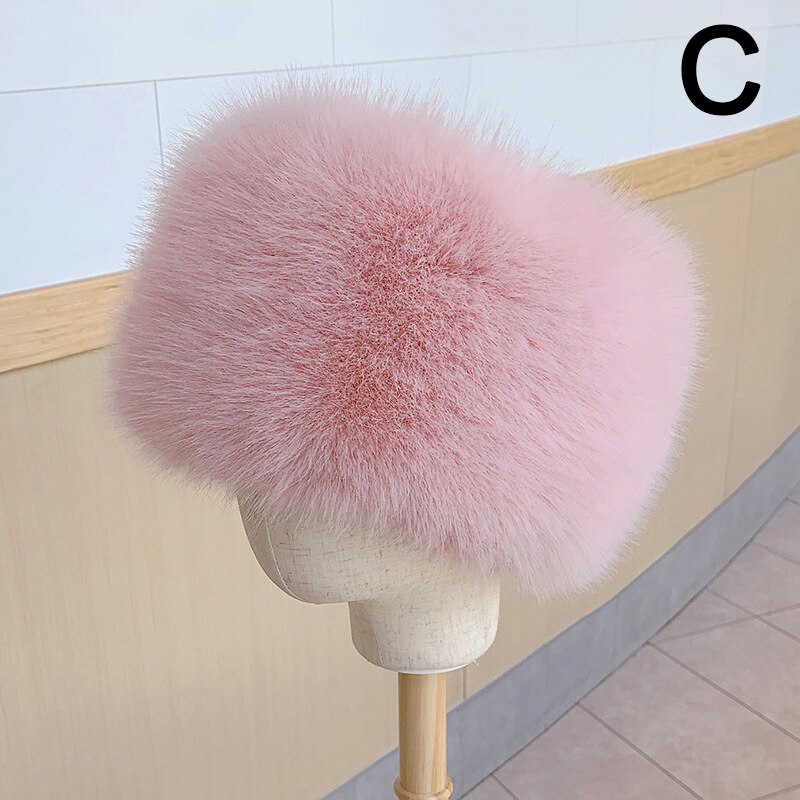 Winter Thick Fluffy Headband For Women Men Fur Hairband Russian Furry Earmuffs Elastic Turban Wide Headwear Ski Hats Accessories: C