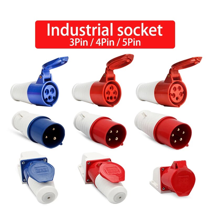IP44 Industrial Plug and Socket Waterproof Connector 3PIN 4PIN 5PIN 16A/32A Waterproof Electrical Connection Wall Mount Socket