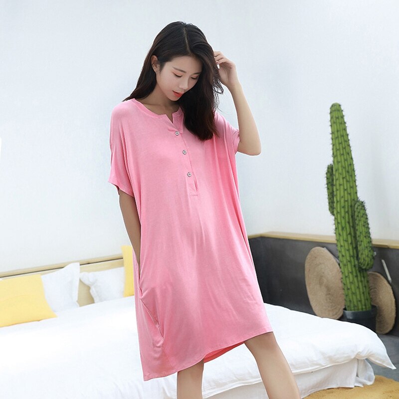 Barsel nattøj sommer gravid ammende pyjamas barsel natkjoler pyjamas kjole barsel amning nattøj: Lyserød