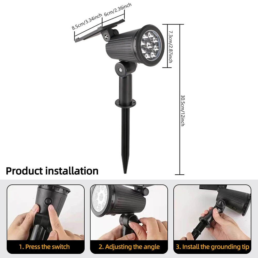9-LED-Solarstrahler für den Außenbereich, RGB-Solar-Landschaftsbeleuchtung, IP65, wasserdicht, Helligkeit einstellbar, für Garten, Hof, Palmen