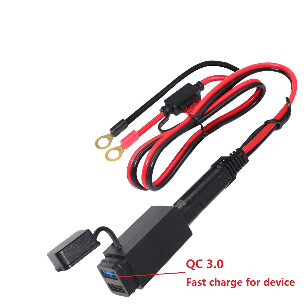 Motorcycle SAE to USB Adapter Cable - 5V 3A 9V 12V 2A Dual USB QC 3.0 Quick Charge Fast Charger Kit for Phone Tablet GPS Charge