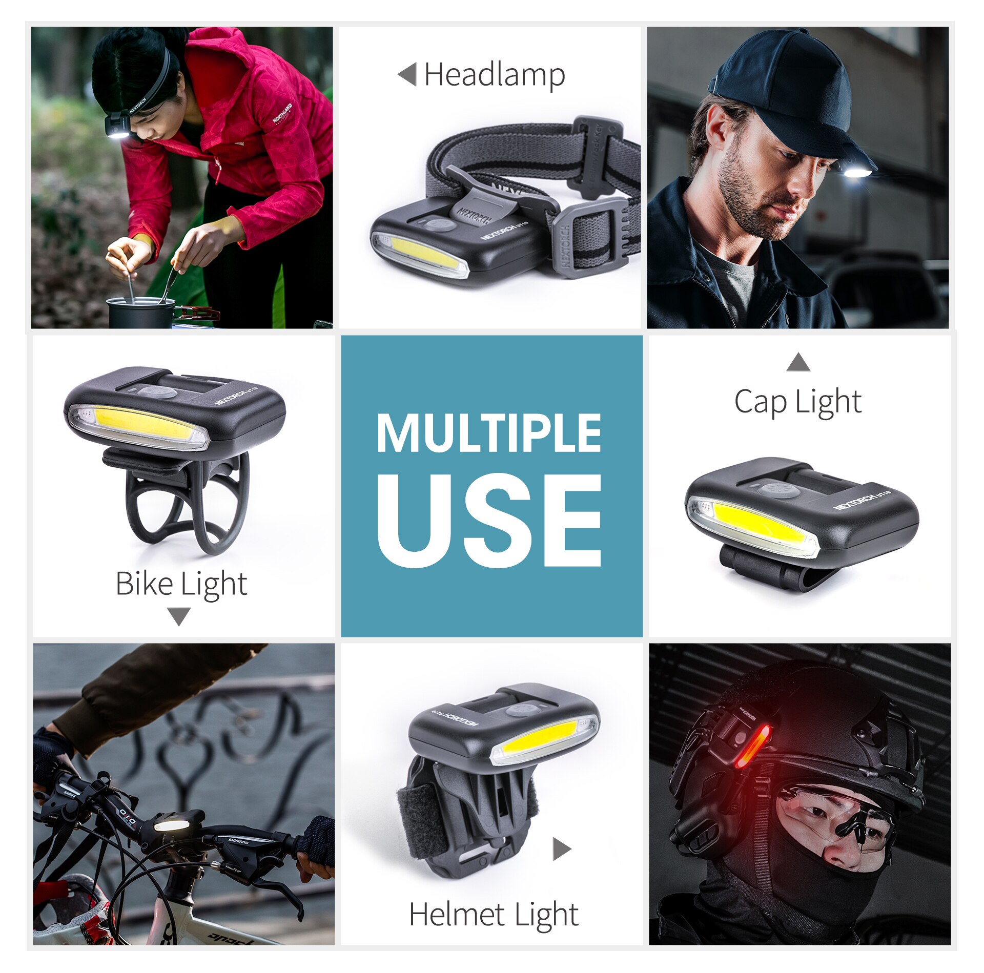 NEXTORCH 170 Lumens Multifunction LED Light Lightweight Compact USB Rechargeable Torch for Cap Light Headlamp Bicycle Light