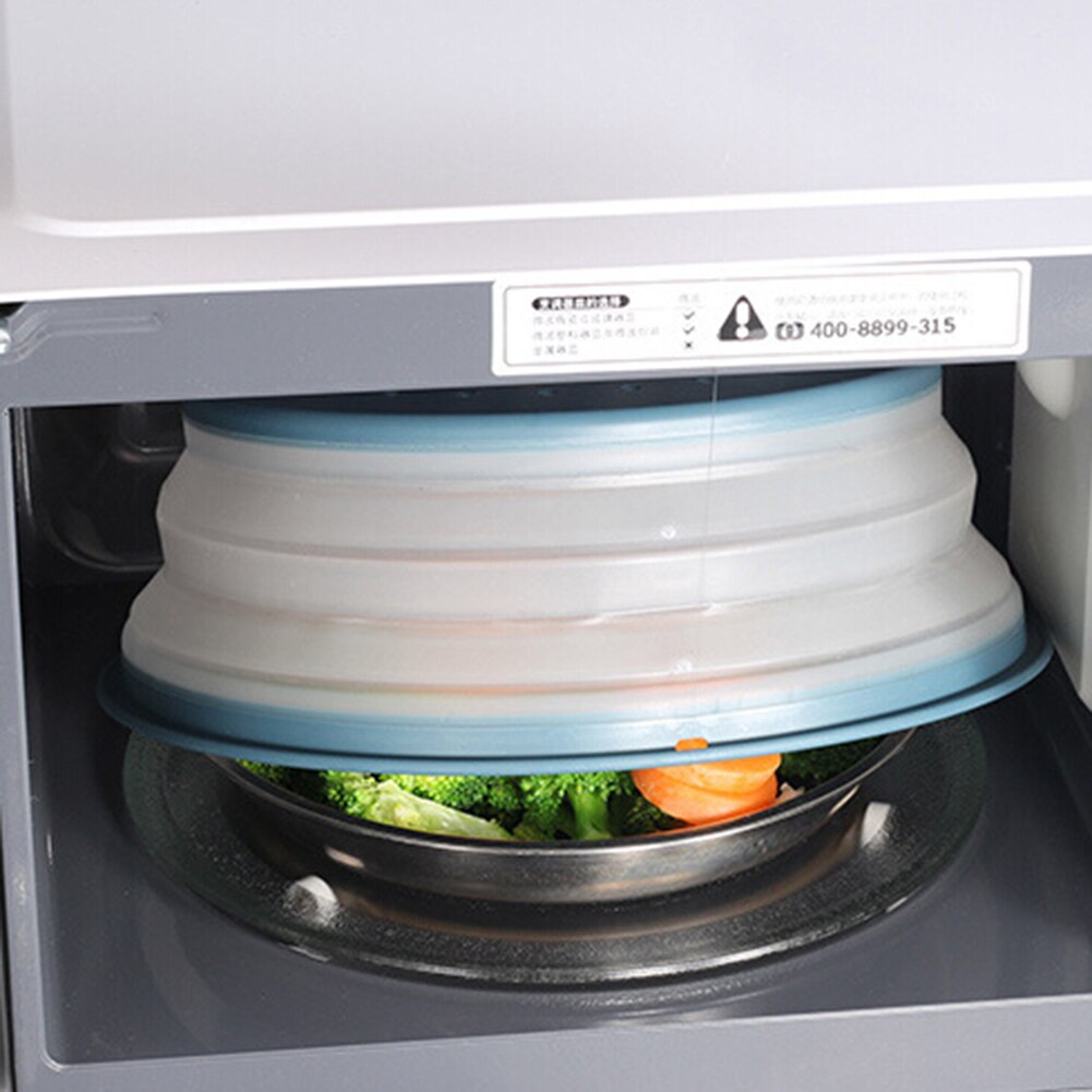Microwave Splash-proof Cover, Collapsible Food Cover Hollow-out Drain Basket with Handle