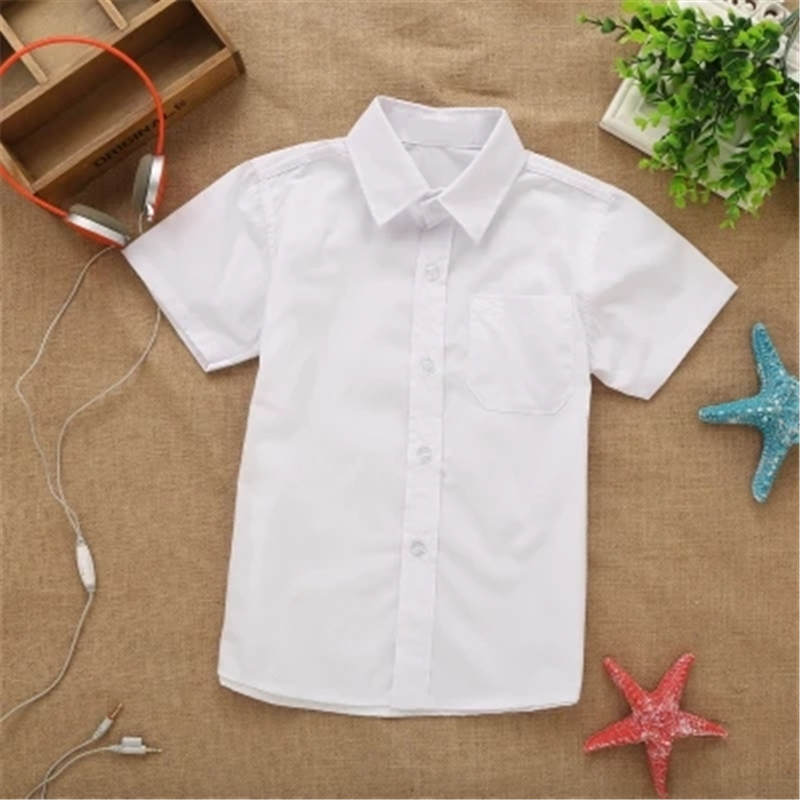 Sommer forår blonder bomuld solid hvid baby børn drenge bluse hvide skjorter med korte ærmer til børn drenge: 10