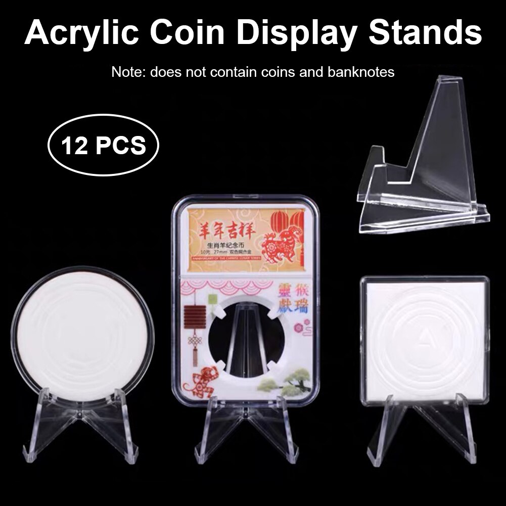 12pcs Acrylic Transparent Display Stands Mini Display Easel Holder For Displaying Pocket Watches Capsules Challenge Medal 2.36in