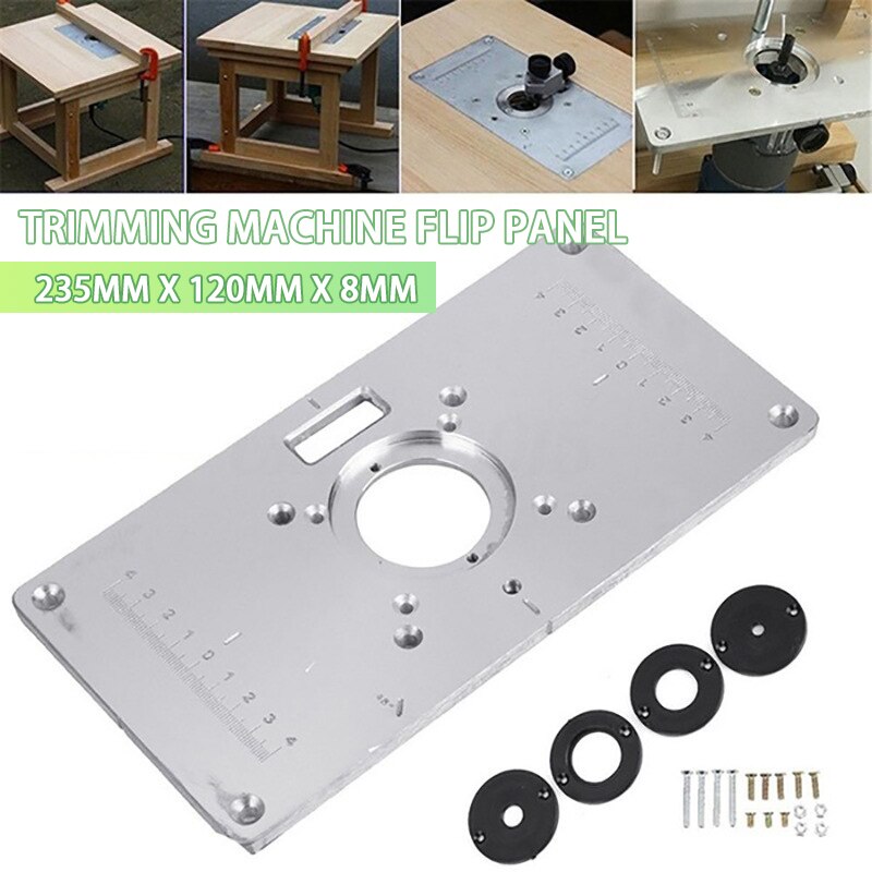 235 x 120 x 8mm bordplade aluminium bordindsatsplade  + 4 ringe skruer til træbearbejdningsbænke trimmer graveringsmaskine