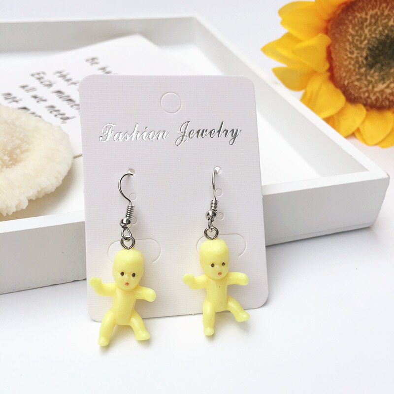 4 # Unieke Cool Brandende Haar Oorbellen Voor Vrouwen Meisjes Retro Nostalgische Lelijke Schattige Pop Oorbellen Punk Overdreven Creatieve Sieraden: Yellow 1