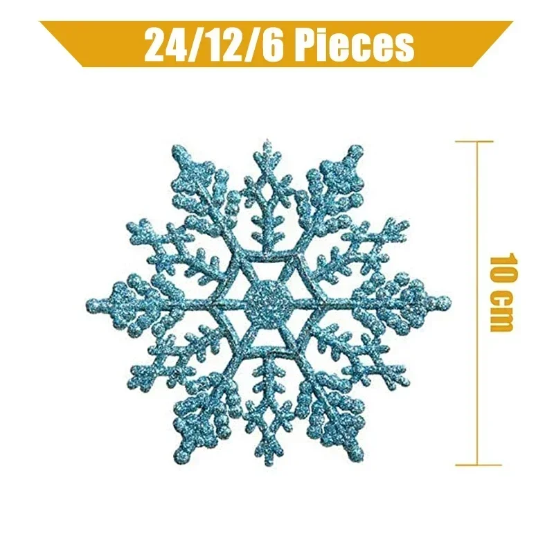 Pack Of 24/12/6 Pieces Snowflakes For Christmas Tree Decoration Blue Snowflakes With Bright Powder Winter Year Hanging Decor