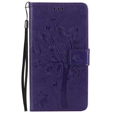 Cover Phone Case For Samsung Galaxy J5 j530 j530F EU 5.2" Flip PU Leather Shell Embossing Tree Cat Book Style Holster Bag: Purple