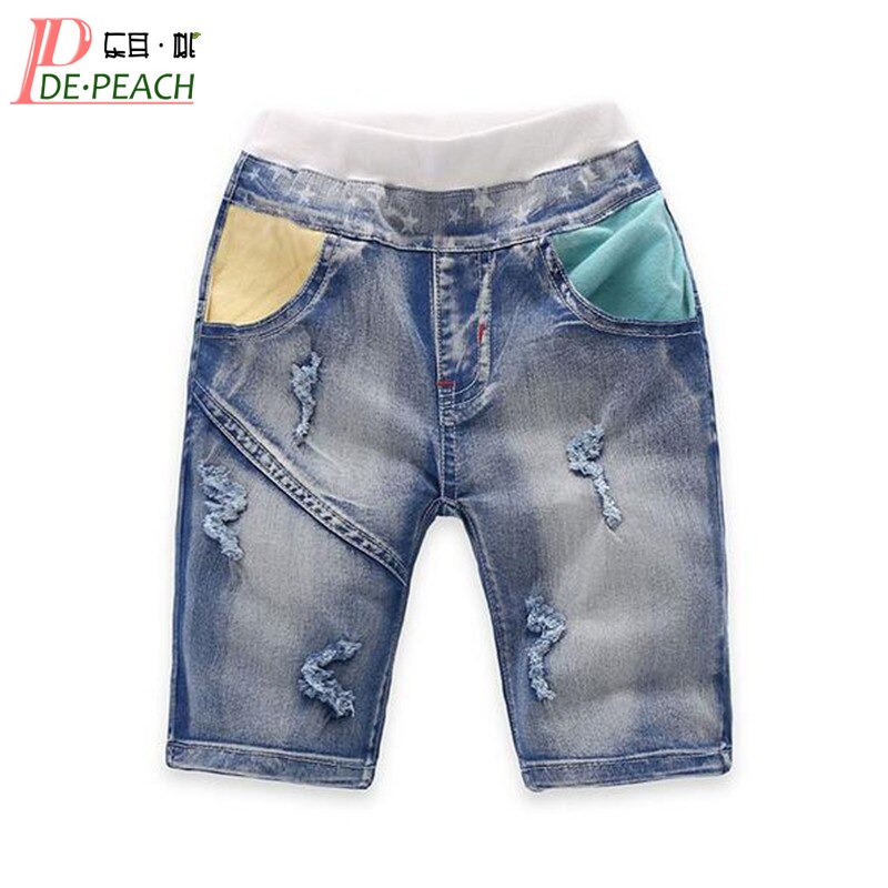 Pantalones cortos DE PEACH DE verano para bebés, pantalones vaqueros con cintura elástica, pantalones vaqueros a la altura DE la rodilla DE algodón para niños, ropa para niños