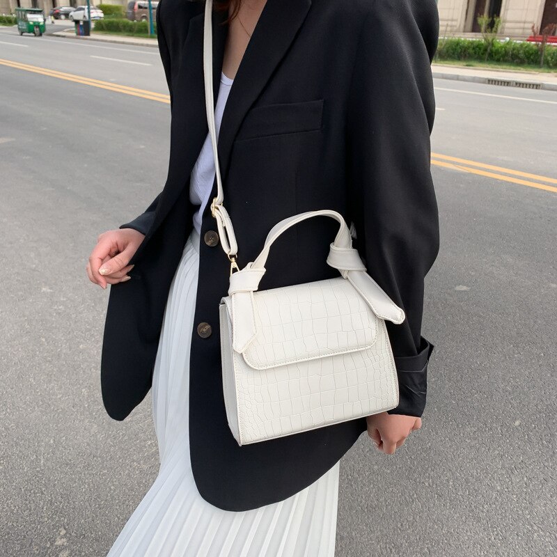 Vrouwen Dames Solid Kleine Vierkante Tas Koreaanse Persoonlijkheid Pu Leer Steen Patroon Cross-Body Bag Mode