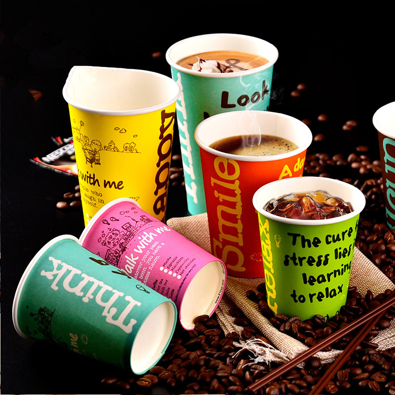 50pcs color disposable coffee cup 8oz 250ml/12oz 400ml/16oz 500ml drink takeaway packaging cup with lid