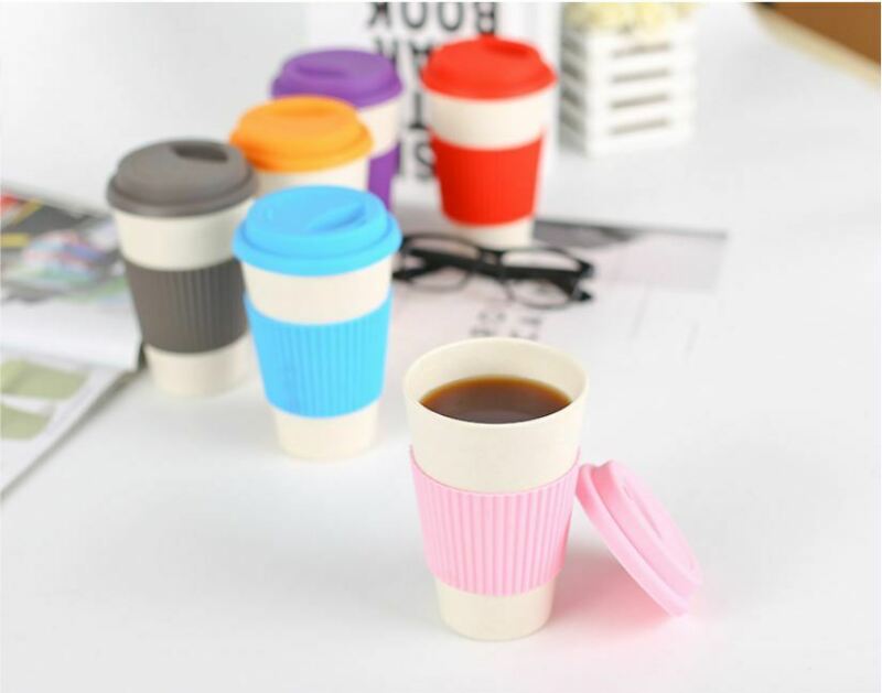 Taza para té y café de fibra de bambú reutilizable, vaso de viaje de paja de trigo con tapa de silicona, UK
