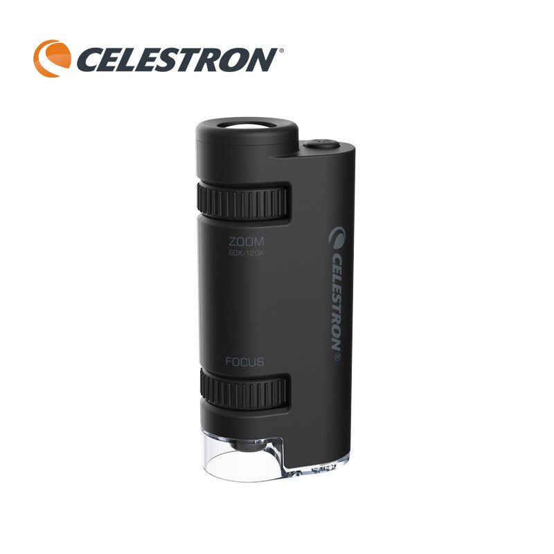 CELESTRON – Microscope monoculaire Portable à main, Microscope à Zoom progressif 60X-120X, Source de lumière, mise au point facile pour débutant/enfant