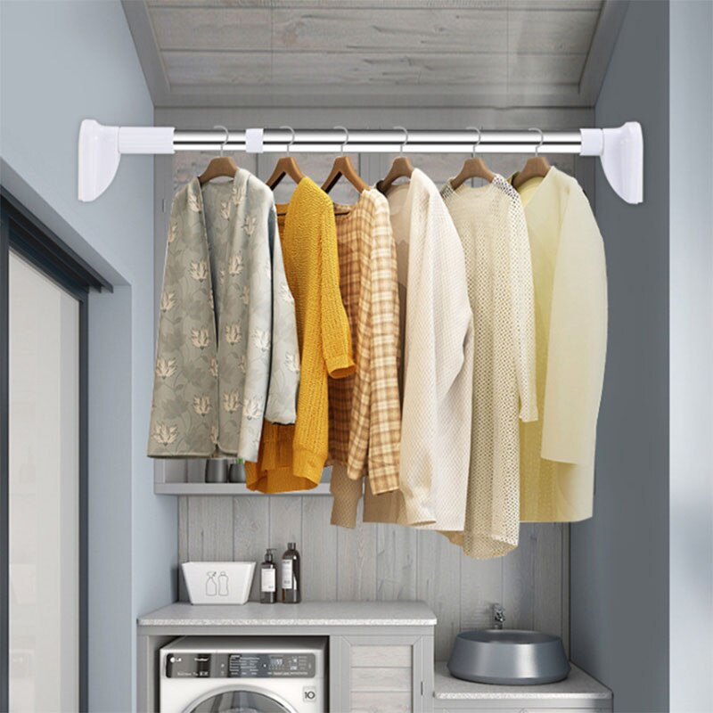 Retractable Stainless Steel Curtain Hanger Rod Bracket Clothesline Pole Shower Curtain Drape Rod Clothes Hanger Rod