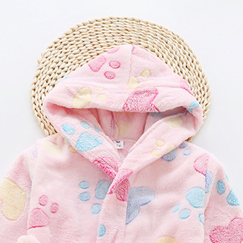 Toddler Kid Boys Girls Flannel Hooded Bathrobes Kids Rainbow Bath Robe Nightgown Pajamas Sleepwear Children Home Clothes
