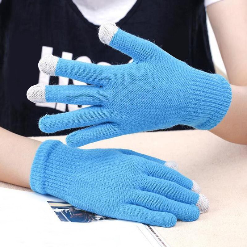 Guantes cálidos de algodón para hombre y mujer, guantes de punto grueso, con cinco dedos, para pantalla táctil, para Navidad