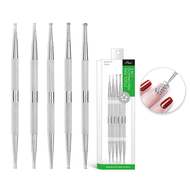 Rvs Punt Boor Pen, Stok Boor Puntjes Nail Tool Set, dubbele Kop Golf Punt Pen (5 Pcs)