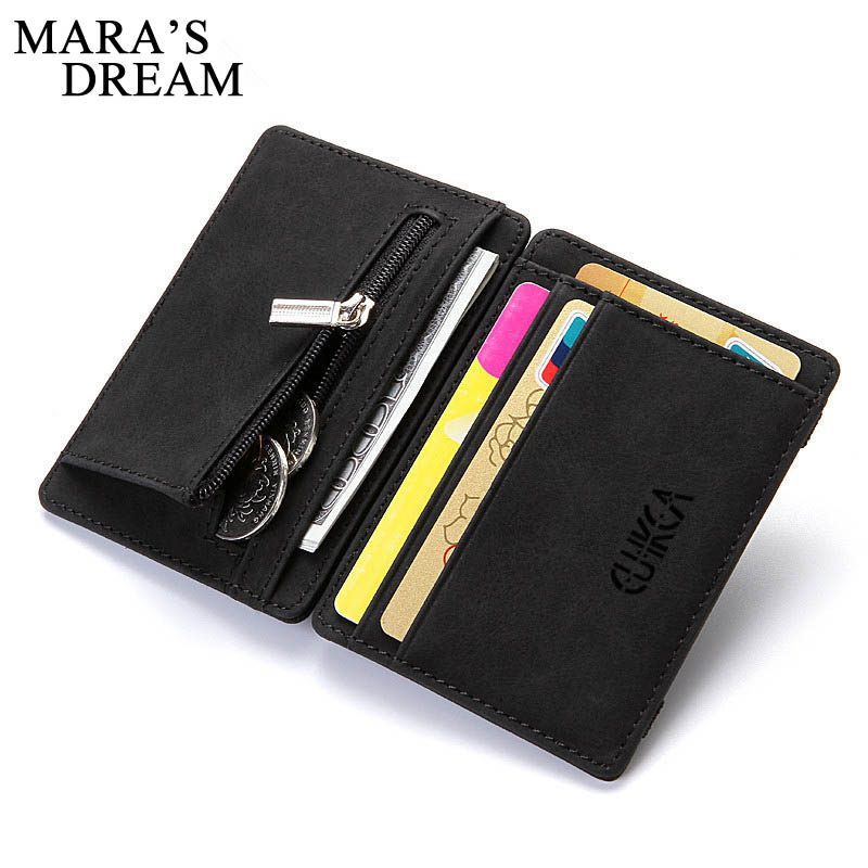 Mara's Dream Ultra Thin Mens PU Leather Wallet Mini Magic Wallet Zipper Coin Purse Credit Card Case Holder Coin Pouch