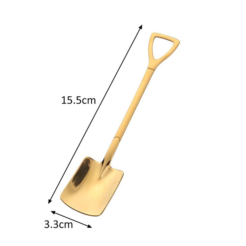 1Pcs 304 Stainless Steel Iron Shovel Spoon Retro Style Coffee Ice Cream Spoon 3Colors Multi Purpose Cusp/Square Kitchen Gadget: gold square 