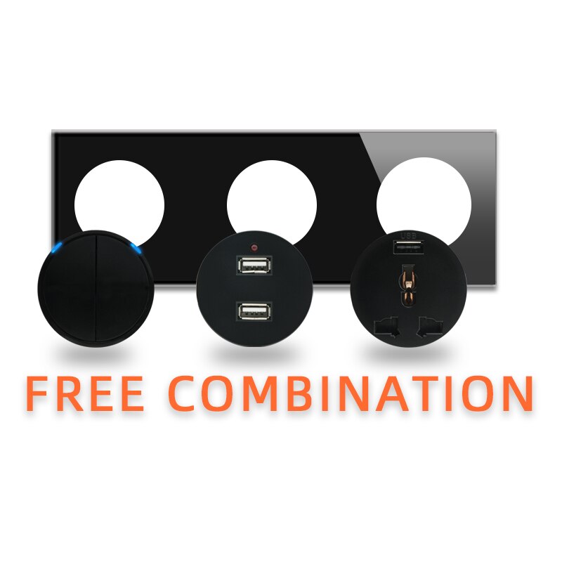 Atlectric Usb Wall Power Socket Black Crystal Glass Panel EU French Socket TV CAT6 HIMI Outlet Function Key DIY Free Combination