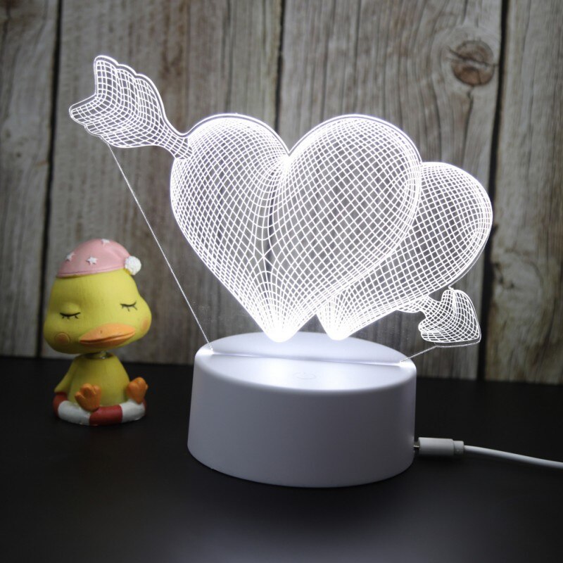 3d acryl usb led nachtlampjes voor op tafel, slaaplamp, thuiskantoor, wereldbol, kinderkamer, valentijnsdagdecoratie: A