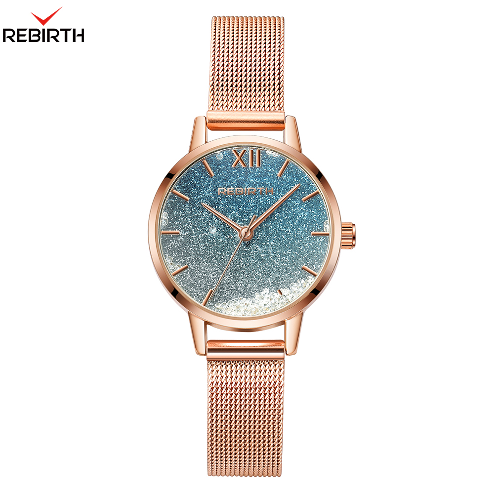 Wiedergeburt Original Damen uhren wasserdicht Treibsand lässig Zifferblatt Gittergewebe Armbinde kleine Damen uhren Mädchen Uhren: Gold