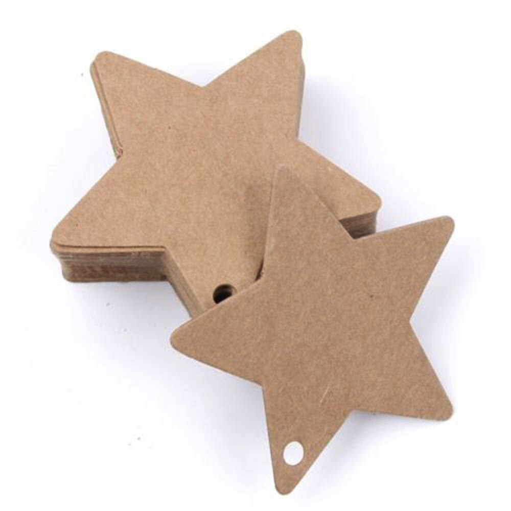 6*6cm stjärniga kraftpapper bröllopsetikett festkort pris bagageetiketter juldekoration juldekorationer 100pc