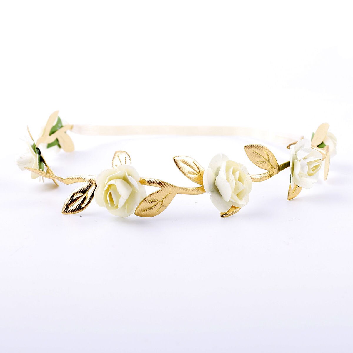 Neue Baby Mädchen Rose Headwear Blumen Crown Elastische Gold Blätter Haar Band Prinzessin Nette Stirnband Baby Mädchen Foto Prop Zubehör: Beige