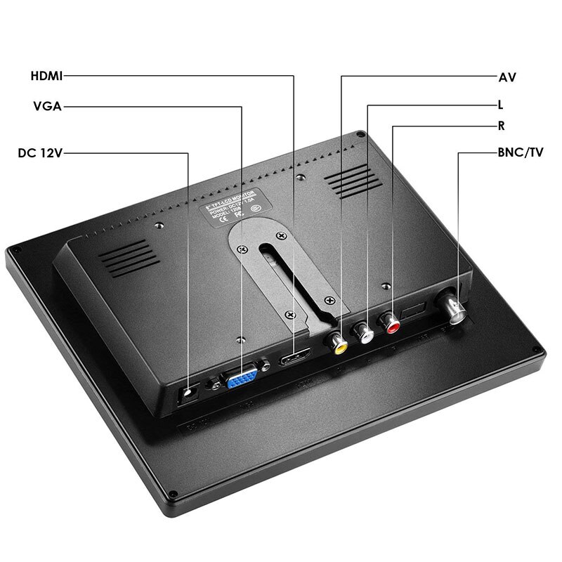 ZHIXIANDA H1208 8 pouces TFT LCD 1024x768 moniteur avec VGA HDMI AV BNC USB Sperkers pour caméra de sécurité CCTV PC