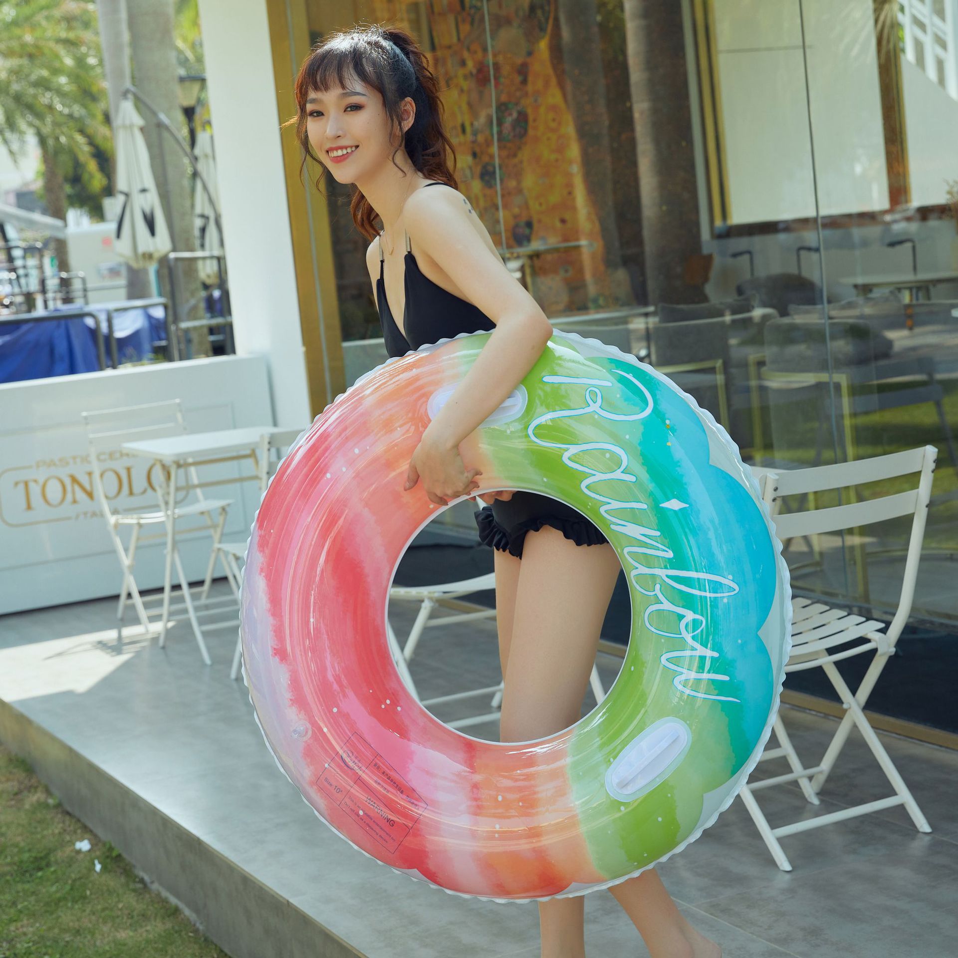 Color Swimming Ring Ins Net Red Wind Gradient Rainbow Flower Children&#39;s Swimming Ring Thickening Underarm Ring PVC Swimming Ring