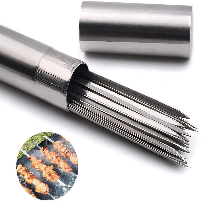 1set Rvs Barbecue Spies BBQ Shish Kebab Platte Vorken voor Outdoor Camping Picknick Koken Gereedschap Herbruikbare Barbecue